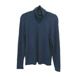 Eileen Fisher Scrunch Neck Long Sleeve Blue Size Medium Stretch Regular Fit